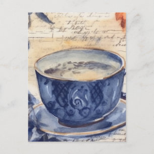 Blauwe koffie collage briefkaart