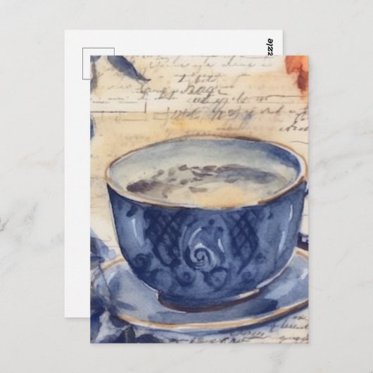 Blauwe koffie collage briefkaart (Voorkant / Achterkant)