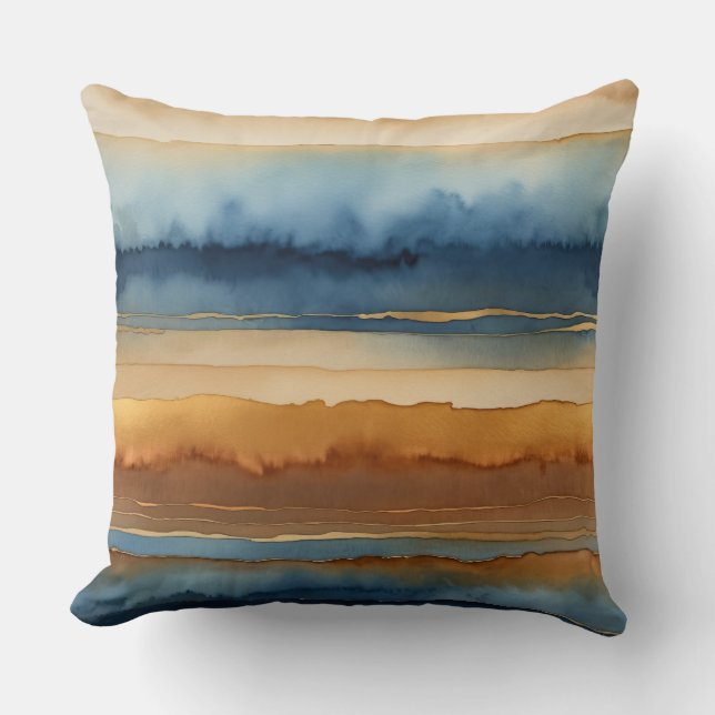 Blauwe koffie en crème abstract kussen (Voorkant)