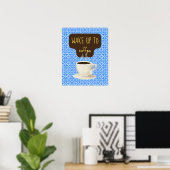 Blauwe koffie kunst print, retro nostalgische koff poster (Thuiskantoor)