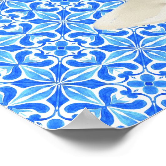 Blauwe koffie kunst print, retro nostalgische koff poster (Hoek)