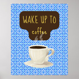 Blauwe koffie kunst print, retro nostalgische koff poster