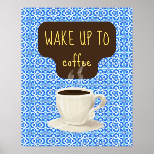 Blauwe koffie kunst print, retro nostalgische koff poster (Voorkant)