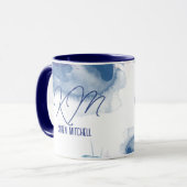 Blauwe koffie Mok Monogrammed Waterverf Bluish (Voorkant links)