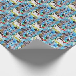 Blauwe koffiekopjes Waterverf Cadeaupapier