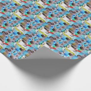 Blauwe koffiekopjes Waterverf Cadeaupapier