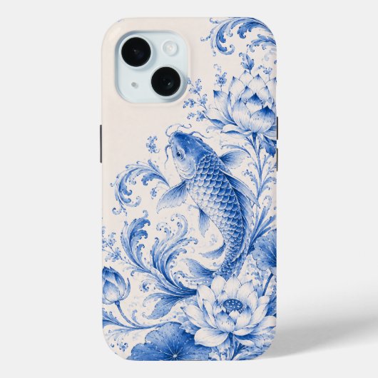 Blauwe Koi Vis Lotus Hoesje (Achterkant)