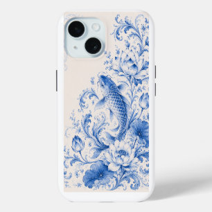Blauwe Koi Vis Lotus Hoesje iPhone 15 Case