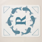 Blauwe Koi-vis rond een monogram initiaal Sherpa Deken (Voorkant (horizontaal))