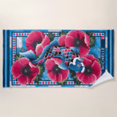 Blauwe Koi Vis & Roze Bloemen Pool Custom Strandlaken (Voorkant)