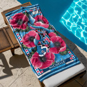 Blauwe Koi Vis & Roze Bloemen Pool Custom Strandlaken
