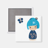 Blauwe Kokeshi Triplet Magnet (Voorkant / Achterkant)