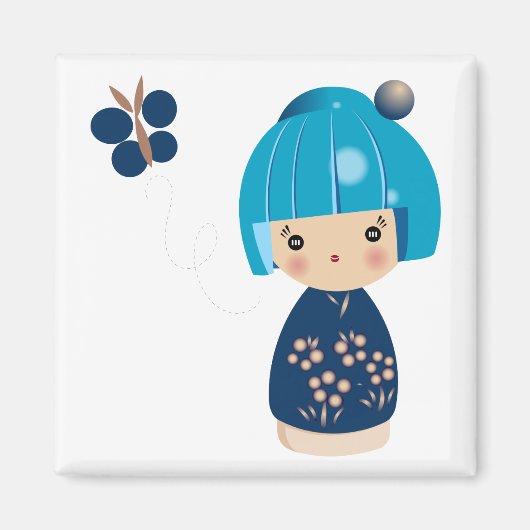 Blauwe Kokeshi Triplet Magnet (Voorkant)
