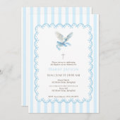Blauwe kokette duif doopuitnodiging kaart (Voorkant / Achterkant)