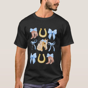 Blauwe Kokette Strik Laarzen Paard hoefijzer T-shirt