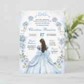 blauwe kokette strik prinses quinceanera kaart (Staand voorkant)