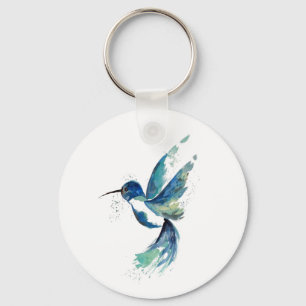 Blauwe Kolibrie Aquarel Sleutelhanger