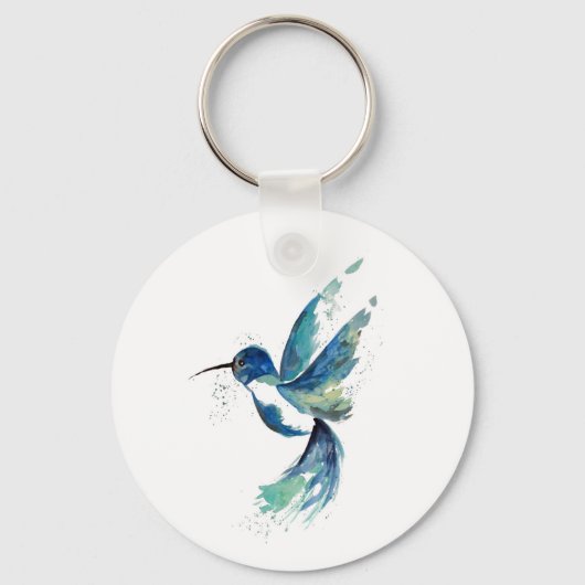 Blauwe Kolibrie Aquarel Sleutelhanger (Voorkant)