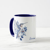 Blauwe Kolibrie Bloem Monogram Mok (Voorkant links)