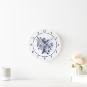 Blauwe Kolibrie Bloemig Ronde Klok (Huis)
