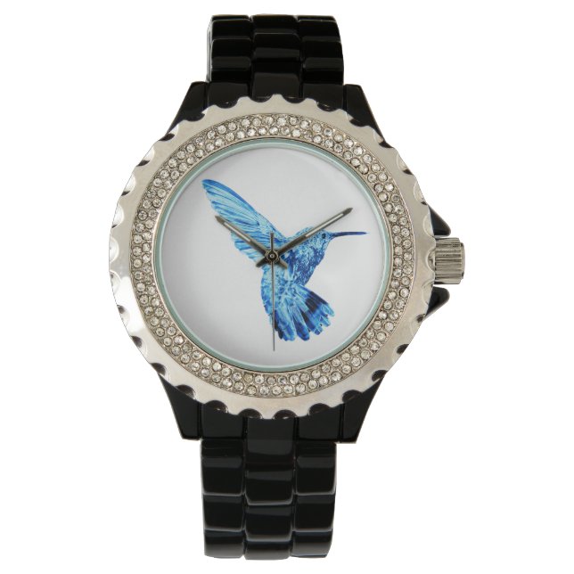 Blauwe kolibrie dameshorloge horloge (Voorkant)