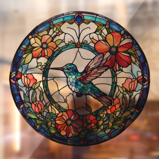 Blauwe kolibrie Faux Glas in lood Bird Raamsticker (Vel 2)