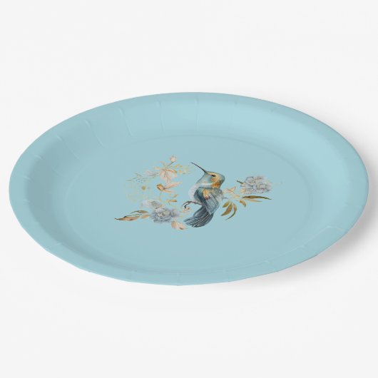 Blauwe kolibrie Hydrangea Bloemen Papieren Bordje (Gekanteld)