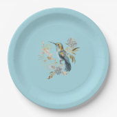 Blauwe kolibrie Hydrangea Bloemen Papieren Bordje (Voorkant)