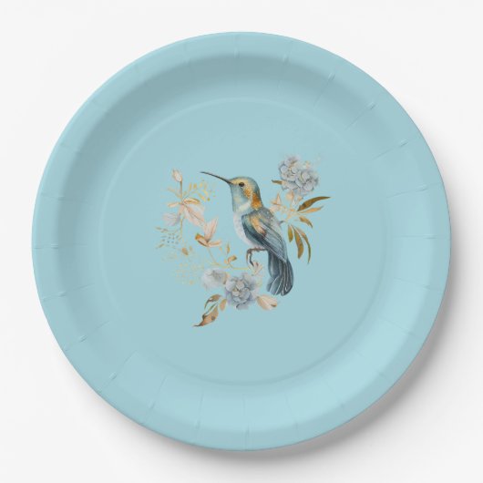 Blauwe kolibrie Hydrangea Bloemen Papieren Bordje (Voorkant)