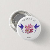 Blauwe kolibries en bloemen ronde button 3,2 cm (Voorkant /achterkant)