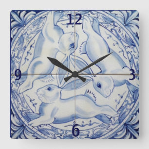 Blauwe konijn Bunny Three Hares Tegel Decor Vierkante Klok