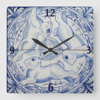 Blauwe konijn Bunny Three Hares Tegel Decor Vierkante Klok