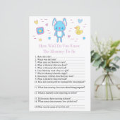 Blauwe konijn Hoe goed ken je het baby shower spel (Staand voorkant)