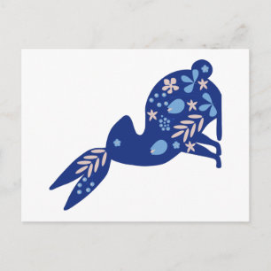Blauwe konijn met een bloem briefkaart