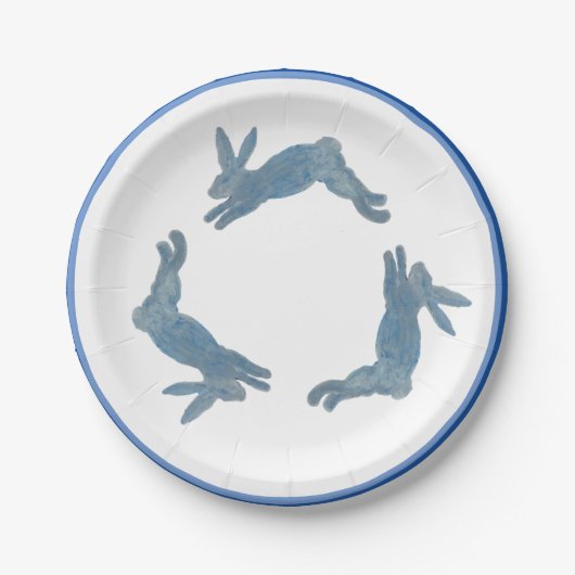 Blauwe konijn papieren bordje (Voorkant)
