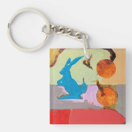 Blauwe konijn sleutelhanger