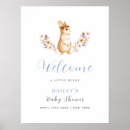 Blauwe Konijn Wilde Bloem Verwelkoming Baby Shower Poster