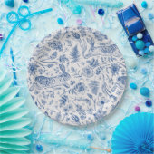 Blauwe  konijnen en bronbloemen papieren bordje (Feest)