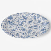 Blauwe konijnen en bronbloemen papieren bordje (Gekanteld)