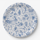 Blauwe konijnen en bronbloemen papieren bordje (Voorkant)