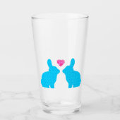 Blauwe konijnen en roze hart glas (Voorkant)