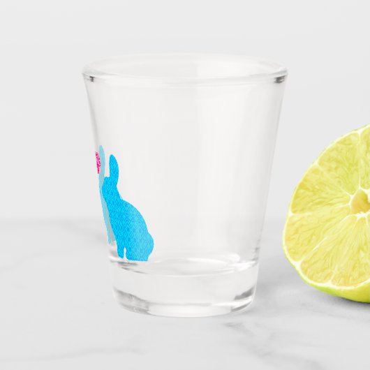 Blauwe konijnen en roze hart shot glas (Rechts)