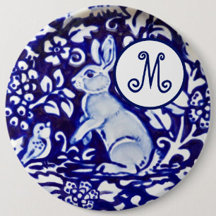 Blauwe konijnenvogel Florence Monogram Elegant Ronde Button 6,0 Cm
