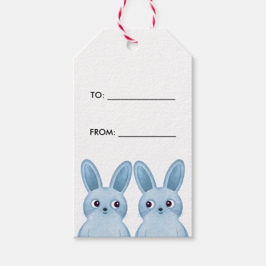 Blauwe konijntjes Cadeaulabel met van/naar tekst (Voorkant)