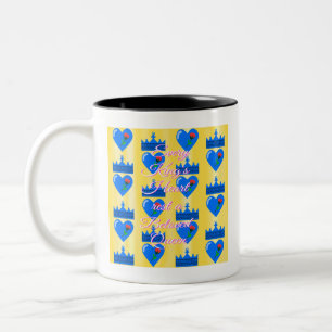 Blauwe Koning Hart en Kroon met Rode Bloem Tweekleurige Koffiemok