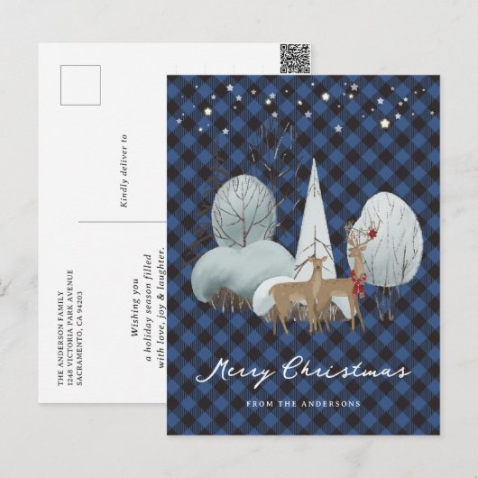 Blauwe koningin van de koningsrendieren feestdagenkaart (Voorkant / Achterkant)