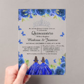 Blauwe koninklijke bloemenvlinder tweeling quincea acryl uitnodigingen (Insitu (Draagbaar))