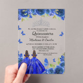 Blauwe koninklijke bloemenvlinder tweeling quincea acryl uitnodigingen (Insitu (Draagbaar))