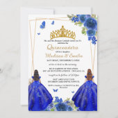 Blauwe koninklijke bloemenvlinder tweeling quincea kaart (Voorkant)