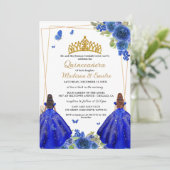 Blauwe koninklijke bloemenvlinder tweeling quincea kaart (Staand voorkant)